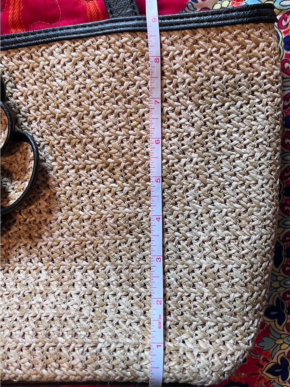 LIKE NEW—Bueno Collection Black Trim Straw Shoulder Bag with 3D Flower Accent - Picture 9 of 11